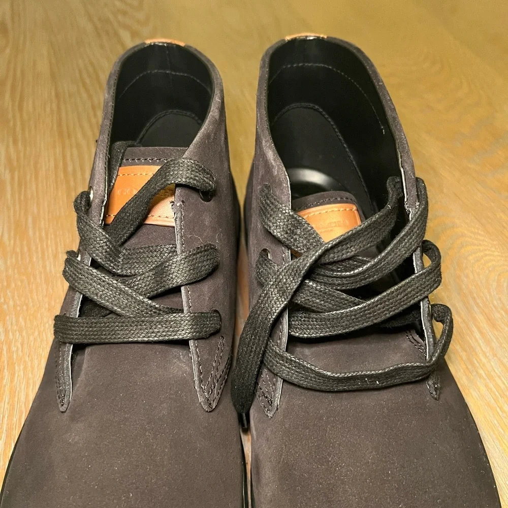 Coach Mens FG1504 Suede Chukka Boots Black Tan Leather Accents Size 11.5 D